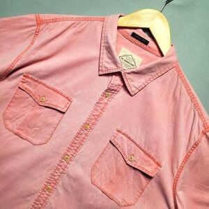 St Johns Bay Shirt Mens XL Washed Pink 100% Cotton Short Sleeve Button Up Costal